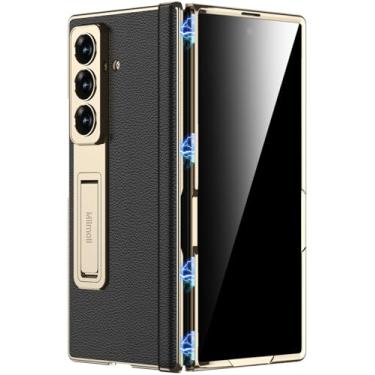 Imagem de Miimall Capa de couro para Samsung Galaxy Z Fold 7 com suporte, [protetor de tela de privacidade integrado e proteção magnética da dobradiça][Carregamento sem fio] Capa resistente e luxuosa para ZFold
