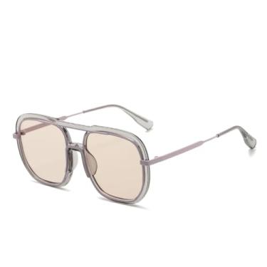 Imagem de Óculos de sol de armação grande de luxo feminino, tendência masculina, vintage, punk, óculos clássicos, UV400 (cinza, roxo e marrom)