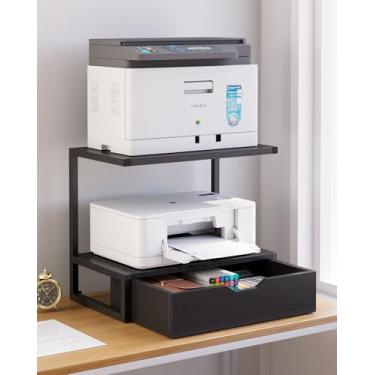 Imagem de IBUYKE Suporte de impressora de mesa de 2 níveis, organizador de mesa multiuso, mesa de impressora com prateleira de armazenamento para pastas, livros, para fax, scanner, escritório em casa, preto