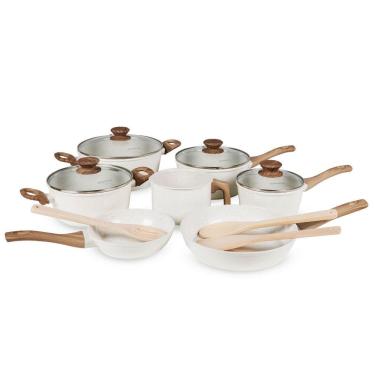 Imagem de Jogo de Panelas 10 Peças Vanilla Cerâmica Tripla Camada Antiaderente Soft Touch Compatível Fogão Indução Gás Elétrico e Vitrocerâmico - Brinovar 