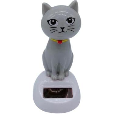 Imagem de Decoração de painel de gato oscilante movida a energia solar, boneco dançante cinza para carro, escritório e casa, ornamento de movimento de energia solar, estátua decorativa para mesa e prateleira