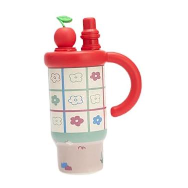 Imagem de Generic Copo térmico portátil de aço inoxidável com tampa de canudo de 800 ml à prova de vazamentos para carro, escritório, viagem, academia e acampamento, Flor Vermelha