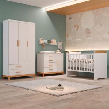 Imagem de Quarto de Bebe Completo Berço Eloa 3 em 1 e Comoda Hellen Fraldário e 