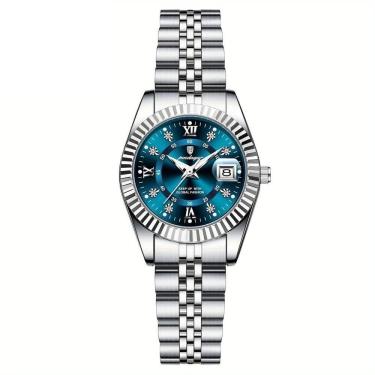 Imagem de Relógio Feminino Elegante Com Strass Em Aço Inoxidável De Quartzo Casual Azul Prateado