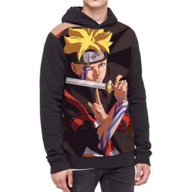 Imagem de Moletom Com Capuz Naruto Boruto Uzumaki Ref:638 - smoke, Preto, GG