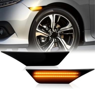 Imagem de D-Lumina Luzes de LED para marcador lateral âmbar fumê para Honda Civic 2016-2021 10ª geração Civic Sedan Coupe Hatchback, para-choque dianteiro, luz de marcador lateral, substitui lâmpadas laterais