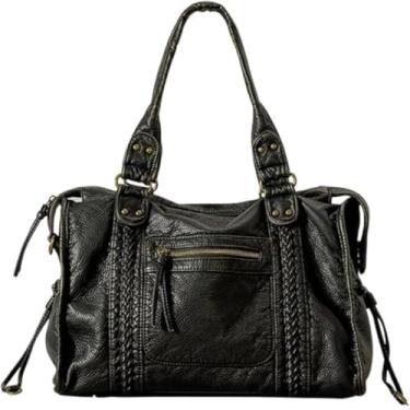 Imagem de Worldlyda Bolsas transversais grandes para mulheres, bolsas de ombro com vários bolsos, bolsas de ombro macias vintage de couro vegano, bolsas Hobo Tote, Be2504 grande preta, Large