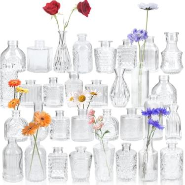 Imagem de Yirilan Conjunto de 32 vasos Bud Vases, pequenos vasos de flores para centros de mesa, mini vasos para flores de haste única, vasos de vidro para centros de mesa, decoração de casamento e casa