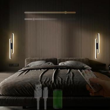 Imagem de GZZBMY LED Bateria Arandela com Controle Remoto Regulável Moderno Arandelas USB-C Recarregável Magnético Iluminação de Parede para Sala de Estar Quarto Escada Corredor (Preto, 2 peças)