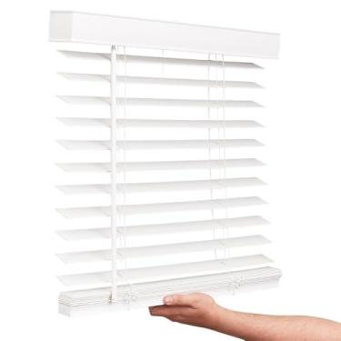 Imagem de LOTUS & WINDOWARE Persianas de madeira sintética sem fio, lisa, branca de neve, persianas horizontais de 5 cm – para sala de estar, quarto, janelas de portas internas, 71 x 91 cm, branca de neve