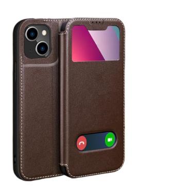Imagem de Capa de couro com janela Smart View para iPhone 15 Pro 14 13 12 11 Pro Max X XR XS 7 8 Plus SE 2022 Capa carteira magnética flip, café, para iPhone 7plus