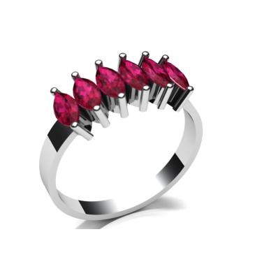 Imagem de Meia Aliança Navete Prata Com rubi sintetico