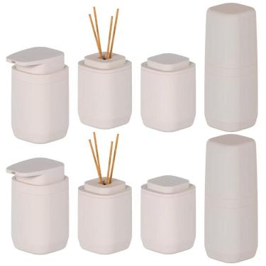 Imagem de Kit Banheiro Porta Algodão Escova Sabonete Difusor 2Pçs Bege