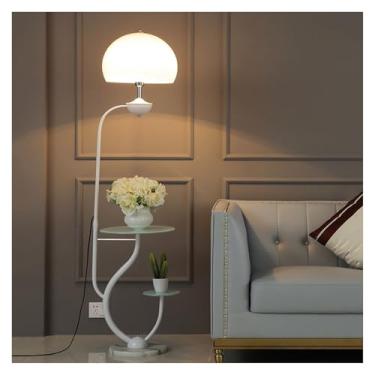 Imagem de Luminária de chão Lâmpada de lanterna chão com bandeja vidro, lâmpada cabeceira moderna mesa, pé para sala estar, quarto, escritório, casa(Branco)