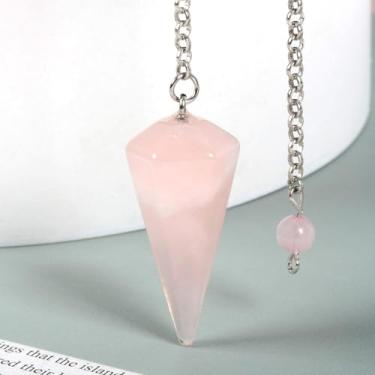 Imagem de Pêndulo de cristal de ponta de quartzo rosa para cura e absorção de energia para meditação 37 mm