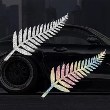 Imagem de Adesivo decalque brilhante de PVC com glitter de planta de samambaia da Nova Zelândia para carros, laptops, motocicletas, parede, janela, bagagem, capa de arranhão, porta, multisuperfície (branco +