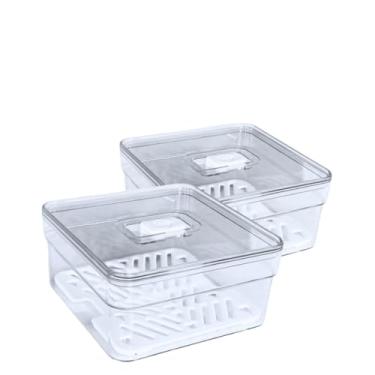 Imagem de Organizador Geladeira，Kit Organizador de Geladeira 1,4 Litros Tela Com Tela Pote Salada(2 Unidades)