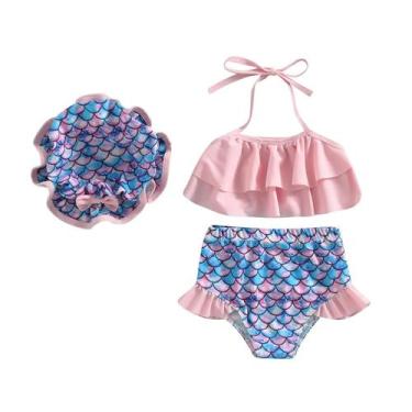 Imagem de Maiô Sem Mangas para Meninas - Biquini com Chapéu e Calções de Praia, 