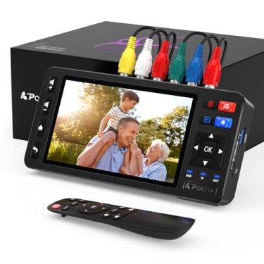 Imagem de PORTTA Conversor VHS para digital com tela HD de 5 polegadas, gravador de captura de vídeo converte para MP4 compatível com VHS, VCR, DVR, DVD, Hi8, Mini DV, filmadoras, consoles de jogos (fitas/DVD