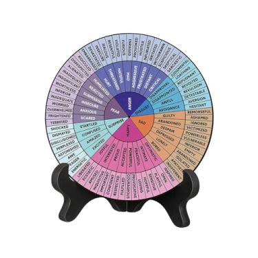 Imagem de Gralara 2 peças rodas de sentimentos decoração de escritório brinquedo de aprendizagem redondo gráficos de emoções com suporte para mesa conselheiro quarto, Style a