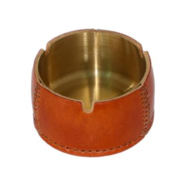Imagem de Cinzeiro de couro feito à mão de luxo para uso interno – envolto em couro bovino, núcleo de aço inoxidável – peça de decoração de casa, bar e hotel (marrom conhaque vintage)