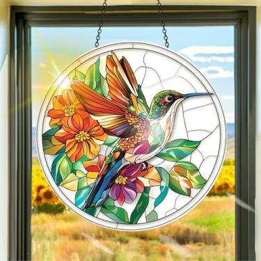 Imagem de Apanhador de sol de acrílico colorido, decoração de janela suspensa de beija-flor, arte de parede de arco-íris, para quarto, varanda, interior e exterior, jardim, enfeites de Natal, decoração 19 x 19