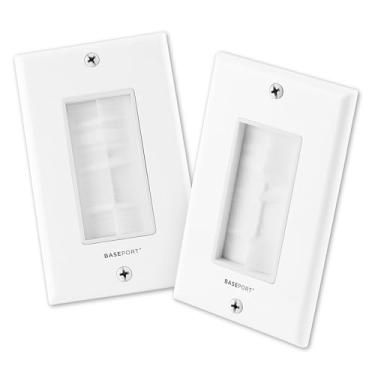 Imagem de BASEPORT Placa de parede escovada com suporte de montagem de baixa tensão – cabo de placa de parede com escova única branca, gerenciamento de cabos de parede para sistema de home theater, cabos e fios