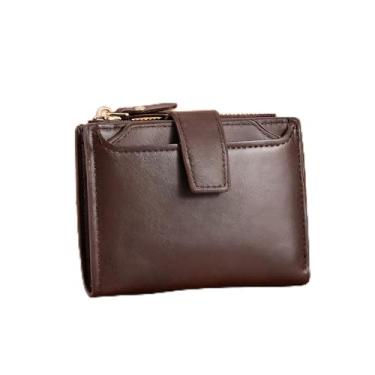 Imagem de Carteira masculina, bolsa de poliuretano com fecho de botão com 1 porta-cartão removível, 10 compartimentos para cartão e um bolso com zíper, carteira dupla de grande capacidade para homens, Marrom