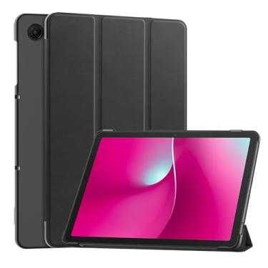 Imagem de Capa para tablet T-Mobile REVVL TAB 2 de 10,1 polegadas – Capa protetora de couro PU + PC com suporte dobrável, hibernar/despertar automático, capa fina e leve à prova de choque (preto)