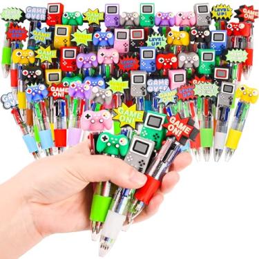 Imagem de Caneta multicolorida de videogame em um desenho animado, fofa, divertida, 4 em 1, canetas esferográficas fofas em massa Kawaii com alça de jogo para cima de nível de jogos em forma de console para
