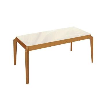 Imagem de Mesa de Sala Jantar Mira Madeira Maciça + Tampo Madeirado c/ Vidro 160x90cm Carvalho/Off White - Kappesberg