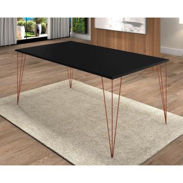 Imagem de Mesa De Jantar Elen 140X80Cm Tampo Preto Com Base Cobre - Branco