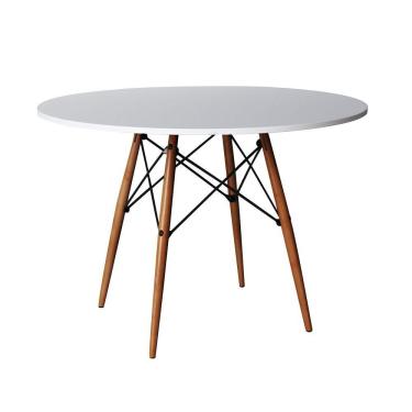 Imagem de Mesa Eames Eiffel Redondo Tampo De Madeira 80Cm Branca - Branco