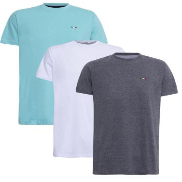 Imagem de Kit 3 Peças Camisetas Básicas Masculina FMF em Algodão Premium no Estilo Tommy Bordado Itália-Masculino