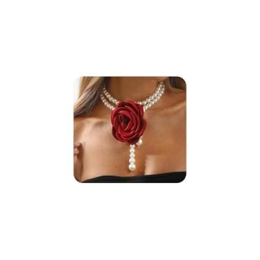 Imagem de Colar gargantilha feminina de tecido em camadas, pérola branca, com contas de camada dupla, para festas, banquetes, acessórios para presente, Large, Tecido, Sem Pedra Preciosa