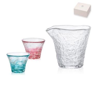 Imagem de Conjunto de saquê japonês feito à mão – presente elegante para qualquer ocasião (primeira jarra de saquê de neve com conjunto de 2 xícaras (flor de cerejeira e camélia), jarra (250 ml), copo (50 ml))