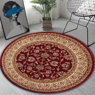 Imagem de Tapetes de área estilo marroquino imitação caxemira tapete redondo tapete doméstico para decoração de sala de estar e quarto tapete antiderrapante fácil de cuidar, padrão vermelho clássico, 60 cm