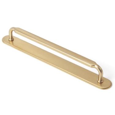 Imagem de Goo-Ki Pacote com 2 puxadores de armário de bronze champanhe com espaçador de placa traseira, orifício central de liga de zinco, ferragens de liga de zinco, puxadores de armário com placa de base