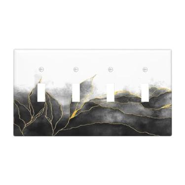 Imagem de Naiqadnehz Capas para interruptores de luz, mármore preto e dourado, branco, folhas douradas, quadriciclo, placa de parede, placa frontal elétrica, placas decorativas para decoração de quarto e sala