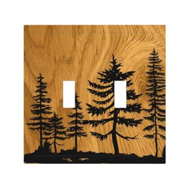 Imagem de Farmhouse Pinheiro marrom madeira interruptor de luz decorativa 2 gangues dupla alternância rústica país vintage placa de parede placa frontal para cozinha elétrica quarto casa acessórios