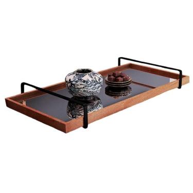 Imagem de Bandeja Espelhada Madeira com Alça Preta TNA Decor