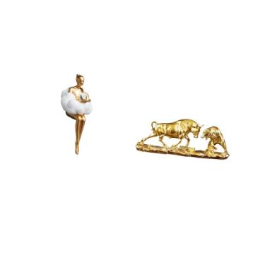 Imagem de Fenteer Escultura de Arte em Resina para com Estatueta de Touro, Estátua de Personagem Abstrata Moderna, Decoração de Feng Shui, Vaca, Gado, Animal Par