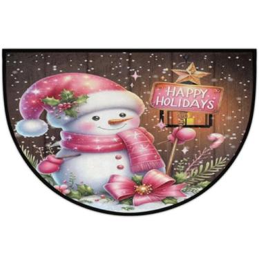 Imagem de Tapete de porta meio redondo, boneco de neve rosa, adorável, antiderrapante, absorvente, semicírculo, tapetes laváveis, meia lua, para ambientes internos, pátio, cozinha, banheiro, entrada, lareira