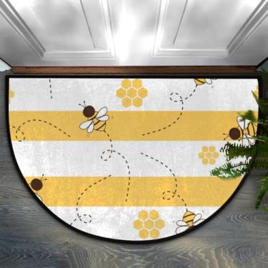 Imagem de Tapete de porta meio redondo, abelha, amarelo, antiderrapante, antiderrapante, absorvente, semicírculo, tapetes laváveis, para ambientes internos e externos, pátio, cozinha, banheiro, entrada, lareira
