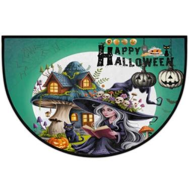 Imagem de Tapete de porta meio redondo, Halloween, casa, bruxa, antiderrapante, absorvente, semicírculo, tapetes laváveis, meia lua, tapetes para ambientes internos, pátio, cozinha, banheiro, entrada, lareira