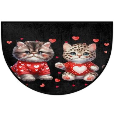 Imagem de Tapete de porta meio redondo para dia dos namorados, antiderrapante, absorvente, semicírculo, tapetes laváveis, meia lua, para ambientes internos, pátio, cozinha, banheiro, entrada, lareira, decoração