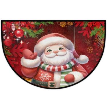 Imagem de Tapete de porta meio redondo, Natal, Papai Noel, antiderrapante, absorvente, semicírculo, tapetes laváveis, meia lua, tapetes para ambientes internos, pátio, cozinha, banheiro, entrada, lareira