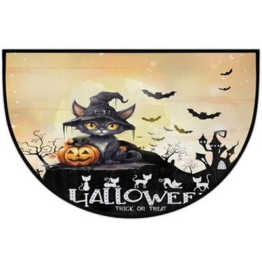 Imagem de Tapete de porta meio redondo, morcego preto, antiderrapante, absorvente, semicírculo, lavável, meia lua, tapetes para ambientes internos, pátio, cozinha, banheiro, entrada, lareira, decoração de casa