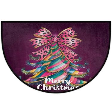 Imagem de Tapete de porta meio redondo, laço de Natal, colorido, antiderrapante, absorvente, semicírculo, tapetes laváveis, meia lua, tapetes para interior, pátio, cozinha, banheiro, entrada, lareira, decoração