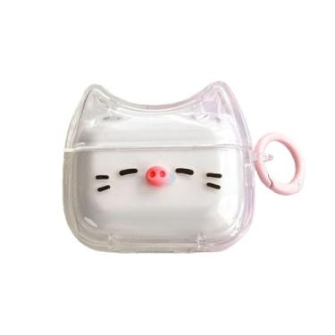 Imagem de Capa de fone de ouvido transparente transparente para AirPods 4, linda e adorável capa de silicone TPU macio, Kitty Ear AirPods 4, capa protetora à prova de choque para fones de ouvido iPod - Piggy